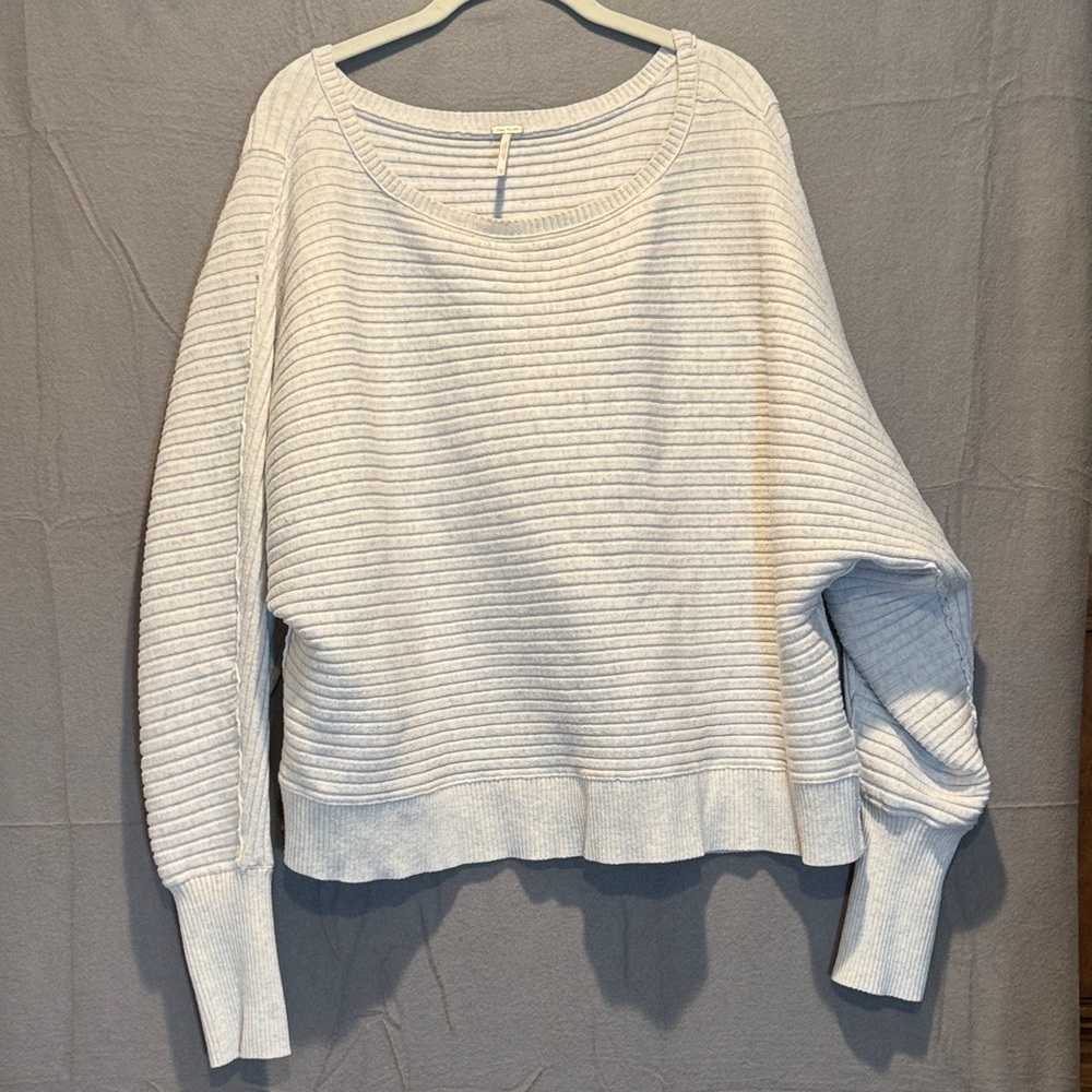 Free People Cream Gray Heathered Ribbed Oversized Sweater